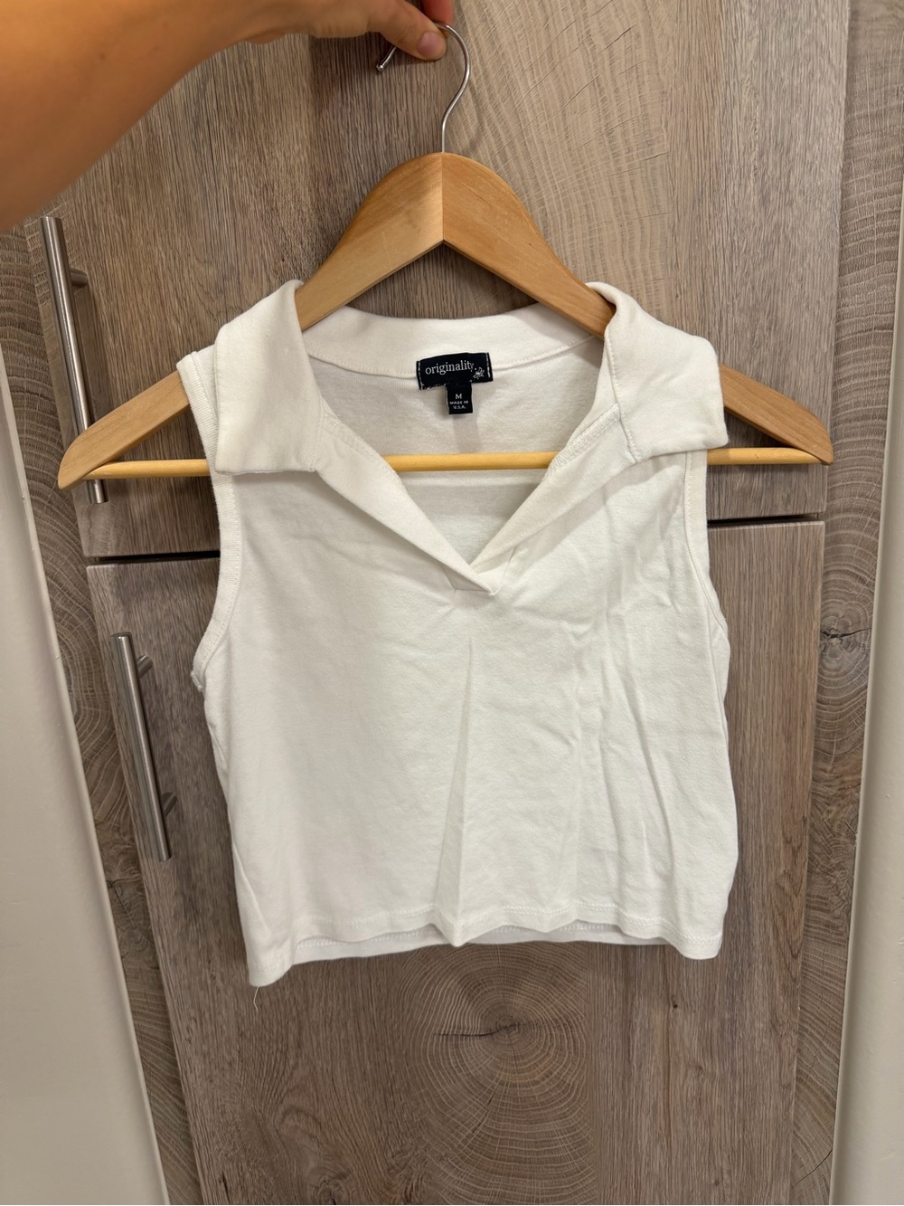 White Sleeveless Polo Crop Top